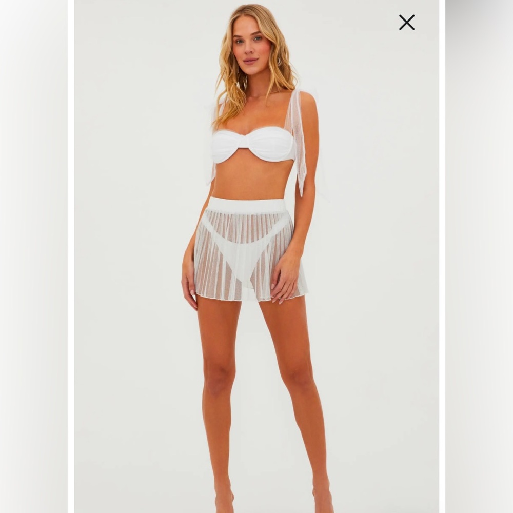 Beach Riot Briar Sheer Pleated Cover-up miniskirt - white